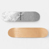 Silver Glitzer Glam Silver Marble Monogram Skateboard (Horizontal)