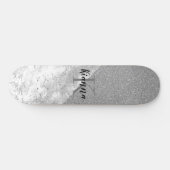 Silver Glitzer Glam Silver Marble Monogram Skateboard (Horizontal)