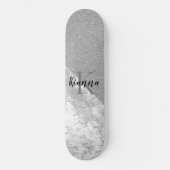 Silver Glitzer Glam Silver Marble Monogram Skateboard (Vorderseite)