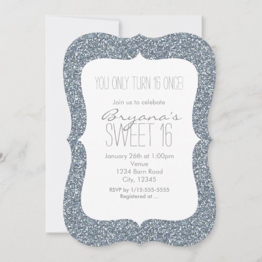 Silver Glitzer Glam Sweet 16 Einladungen zum Gebur (Vorderseite)
