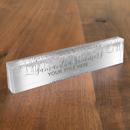 Silver Glitzer Glam Tropfens Handgeschriebene Kall Namensplakette (Seite)