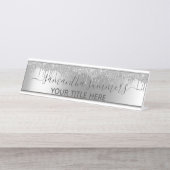 Silver Glitzer Glam Tropfens Handgeschriebene Kall Schreibtischnamensplakette (Vorderseite )