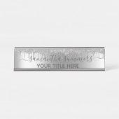 Silver Glitzer Glam Tropfens Handgeschriebene Kall Schreibtischnamensplakette (Vorderseite )