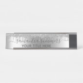 Silver Glitzer Glam Tropfens Handgeschriebene Kall Schreibtischnamensplakette (Vorderseite )