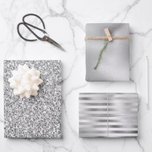 Silver Glitzer Glitz          Geschenkpapier Set