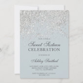 Silver Glitzer Glitzern blauer Chic 16 . Geburtsta Einladung (Vorderseite)