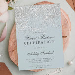 Silver Glitzer Glitzern blauer Chic 16 . Geburtsta Einladung<br><div class="desc">Moderne,  hübsche,  schicke und elegante Silber-Glitzer-Dusche mit staubblauen Häusern Sweet 16 Geburtstagsfeier Einladung .</div>