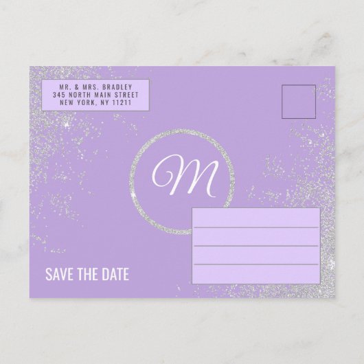 Silver Glitzer Glitzern Dark Lavender Rett Ankündigungspostkarte (Rückseite)