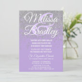 Silver Glitzer Glitzern Dark Lavender Wedding Einladung (Stehend Vorderseite)