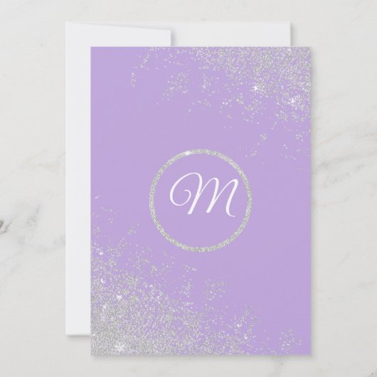 Silver Glitzer Glitzern Dark Lavender Wedding Einladung (Rückseite)