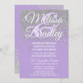 Silver Glitzer Glitzern Dark Lavender Wedding Einladung (Vorne/Hinten)