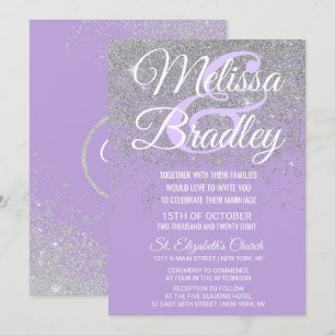 Silver Glitzer Glitzern Dark Lavender Wedding Einladung