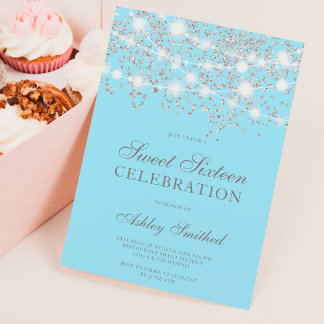 Silver Glitzer Glitzern eisblauer 16 . Geburtstag Einladung