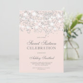 Silver Glitzer Glitzern erröten Rosa 16 . Geburtst Einladung (Stehend Vorderseite)