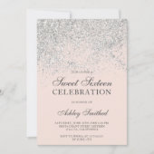 Silver Glitzer Glitzern erröten schick 16 . Geburt Einladung (Vorderseite)