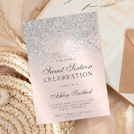 Silver Glitzer Glitzern erröten schick 16 . Geburt Einladung<br><div class="desc">Moderne,  hübsch schicke und elegante Dusche aus silberfarbenem Glitzer mit pastellfarbenem,  rosa Block Sweet 16 Geburtstagsfeier Einladung .</div>