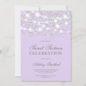 Silver Glitzer Glitzern Lavendel 16 . Geburtstag Einladung (Vorderseite)