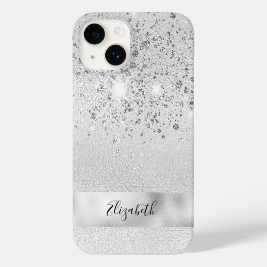 Silver Glitzer Glitzern Namensskript stilvoll Case-Mate iPhone Hülle (Rückseite)