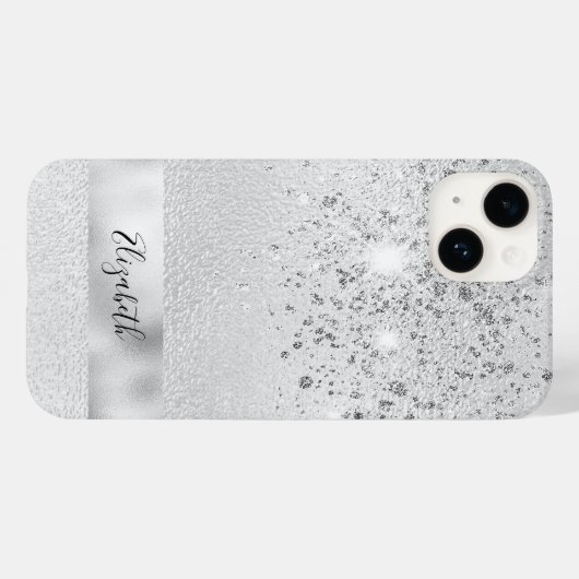 Silver Glitzer Glitzern Namensskript stilvoll Case-Mate iPhone Hülle (Rückseite (Horizontal))