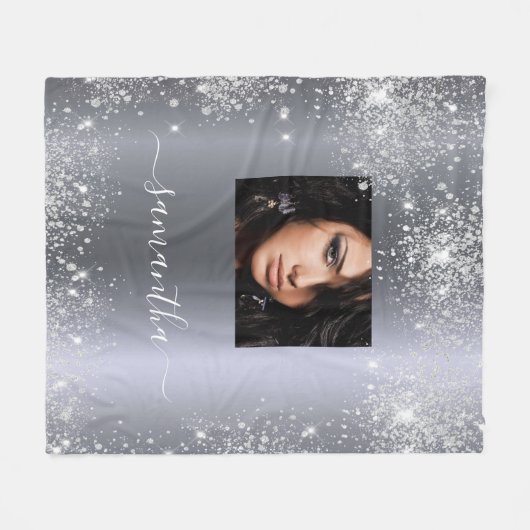 Silver Glitzer Glitzern nennen Foto-Skript stilvol Fleecedecke (Vorderseite (Horizontal))