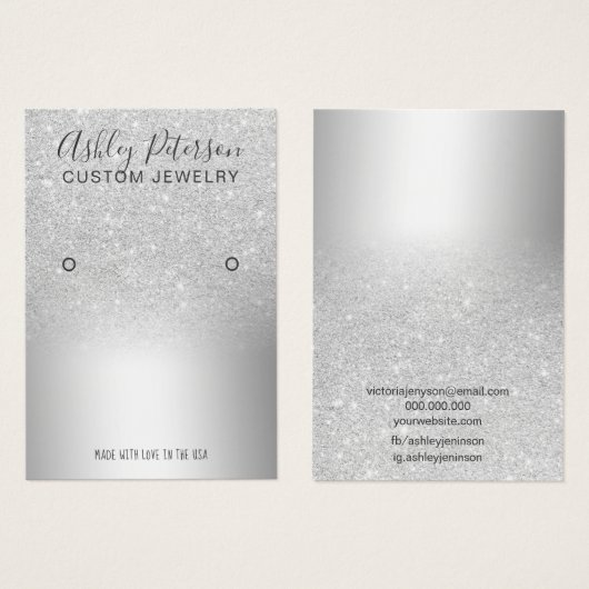 Silver Glitzer Glitzern schick Ohrring-Anzeige (Vorne & Hinten)