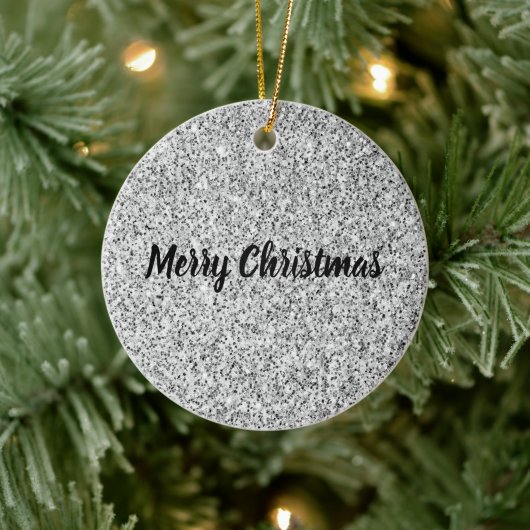 Silver Glitzer Glitzern Schwarz-weiß Personalisier Keramik Ornament (Baum)