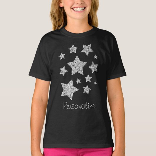 Silver Glitzer Glitzern Stars personalisieren T-Shirt (Vorderseite)