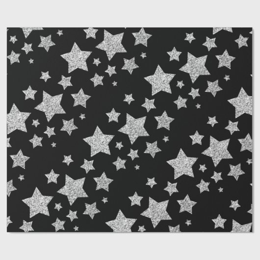 Silver Glitzer Glitzern Stars schwarz Geschenkpapier (Flach)