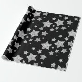 Silver Glitzer Glitzern Stars schwarz Geschenkpapier (Ungerollt)