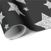 Silver Glitzer Glitzern Stars schwarz Geschenkpapier (Rolleneckpunkt)