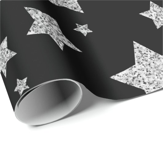 Silver Glitzer Glitzern Stars schwarz Geschenkpapier (Rolleneckpunkt)