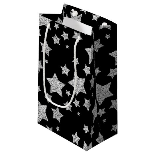 Silver Glitzer Glitzern Stars schwarz Kleine Geschenktüte (Vorderseite Schrägansicht)