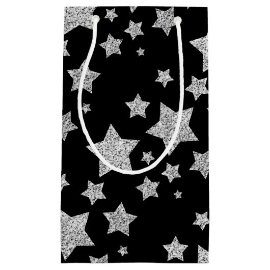 Silver Glitzer Glitzern Stars schwarz Kleine Geschenktüte (Vorderseite)