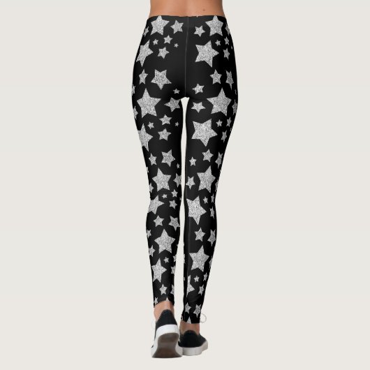 Silver Glitzer Glitzern Stars schwarz Leggings (Rückseite)