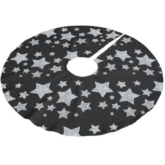 Silver Glitzer Glitzern Stars schwarz Polyester Weihnachtsbaumdecke (Schrägansicht)