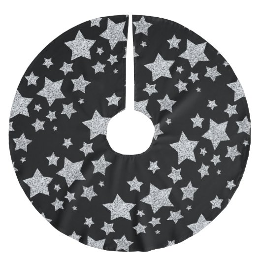 Silver Glitzer Glitzern Stars schwarz Polyester Weihnachtsbaumdecke (Vorderseite)