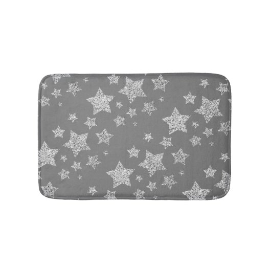 Silver Glitzer Glitzern Sternmuster hellgrau Badematte (Vorderseite)