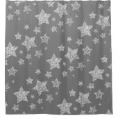 Silver Glitzer Glitzern Sternmuster hellgrau Duschvorhang (Vorderseite)