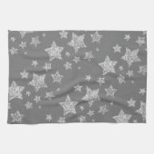 Silver Glitzer Glitzern Sternmuster hellgrau Geschirrtuch (Horizontal)