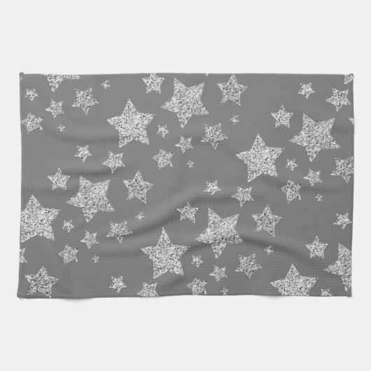 Silver Glitzer Glitzern Sternmuster hellgrau Geschirrtuch (Horizontal)