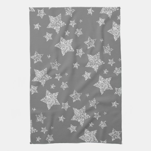 Silver Glitzer Glitzern Sternmuster hellgrau Geschirrtuch (Vertikal)
