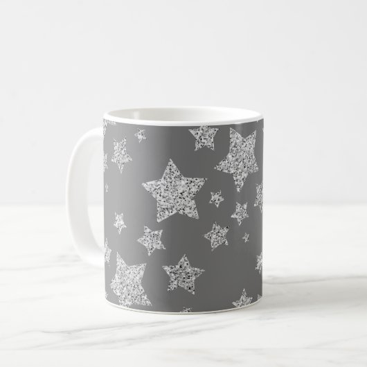 Silver Glitzer Glitzern Sternmuster hellgrau Kaffeetasse (Vorderseite Links)