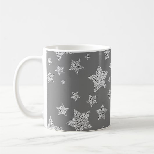 Silver Glitzer Glitzern Sternmuster hellgrau Kaffeetasse (Links)