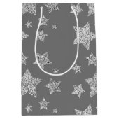 Silver Glitzer Glitzern Sternmuster hellgrau Mittlere Geschenktüte (Vorderseite)