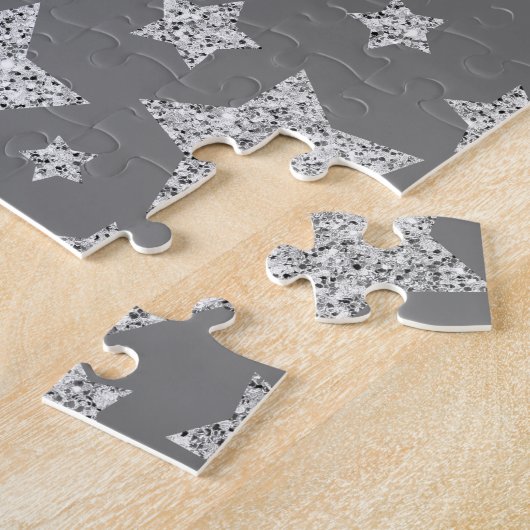 Silver Glitzer Glitzern Sternmuster hellgrau Puzzle (Seite)