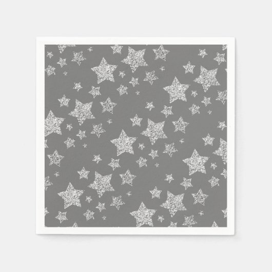 Silver Glitzer Glitzern Sternmuster hellgrau Serviette (Vorderseite)