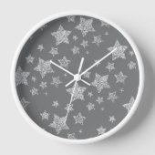 Silver Glitzer Glitzern Sternmuster hellgrau Uhr (Vorderseite)