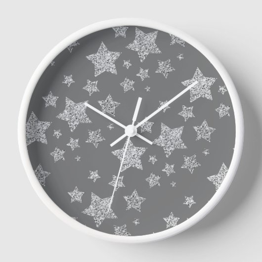 Silver Glitzer Glitzern Sternmuster hellgrau Uhr (Vorderseite)