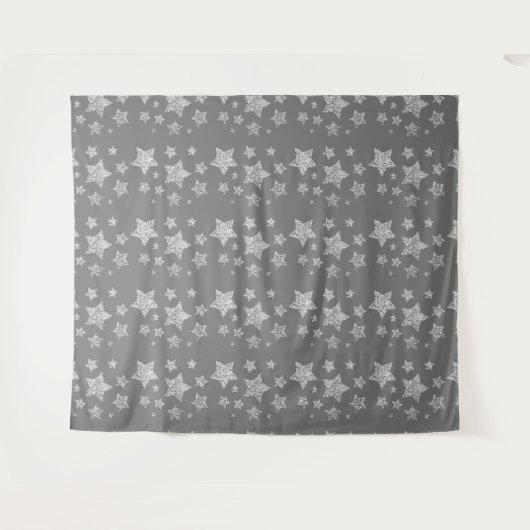 Silver Glitzer Glitzern Sternmuster hellgrau Wandteppich (Vorderseite (Horizontal))