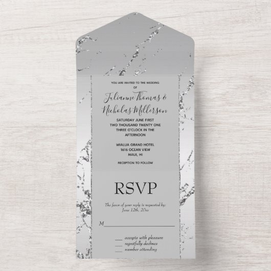 Silver Glitzer Glitzy Marble All In One Einladung (Innen Boden)